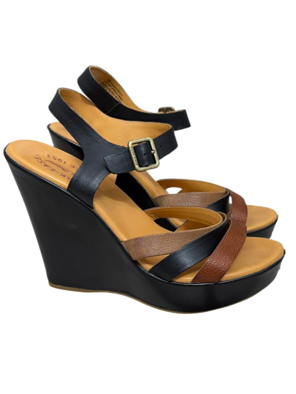 Kork-Ease leather women's ankle strap wedge sandals black,brown,tan size 10 M